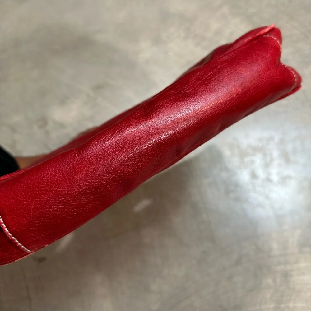 Christopher Kon Canadian Designer Red Leather Clutch with Heavy Metal Handle - Picture 8 of 13